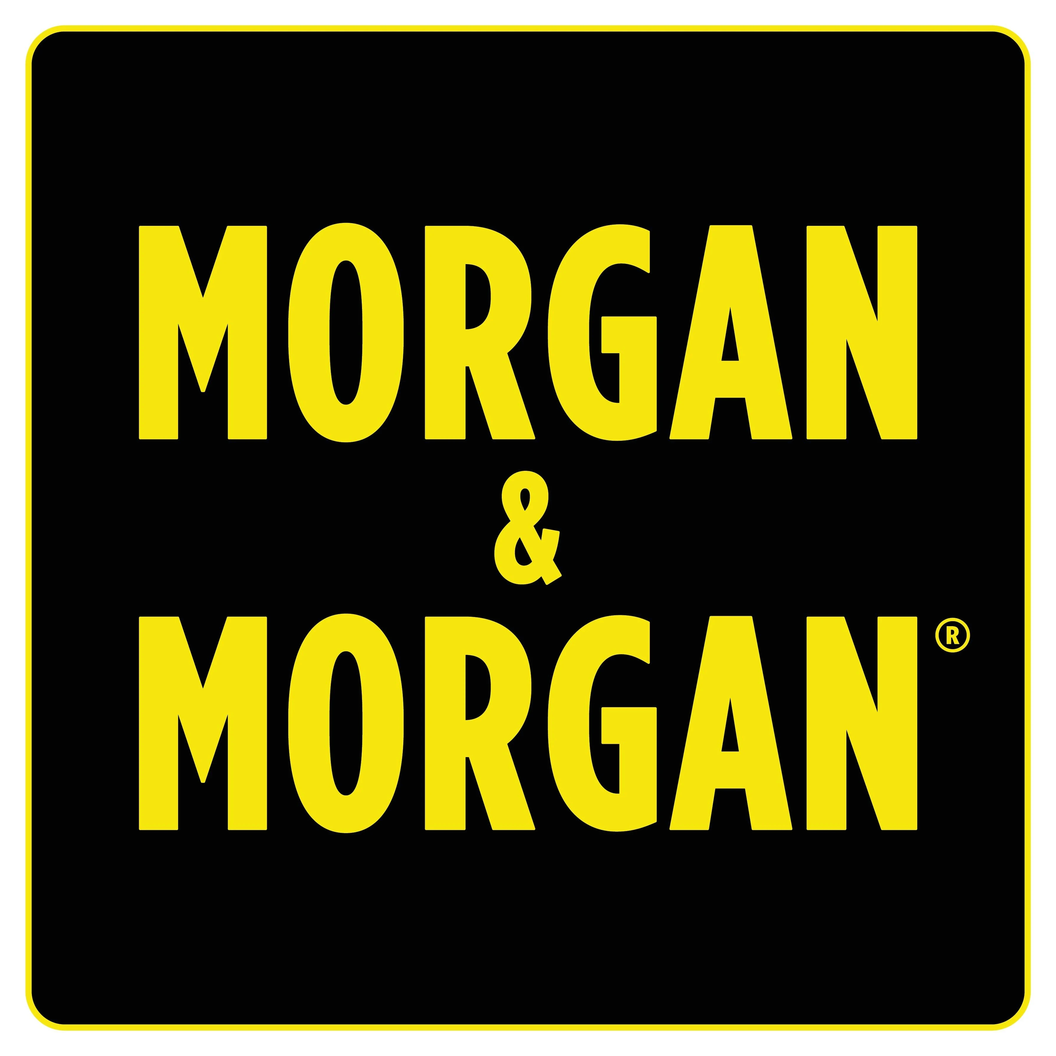 Square Morgan & Morgan logo with bold yellow all-caps text on a black background, using a clean and recognizable branding design. Simple visual for America's largest injury law firm.