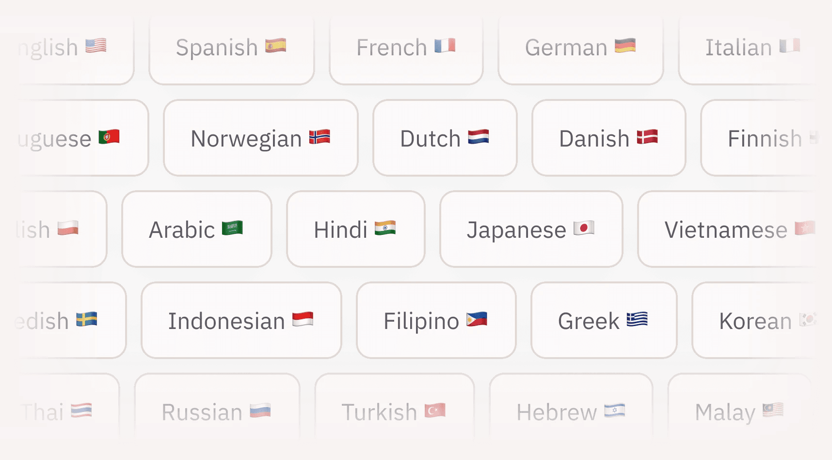Interface showing multiple language options with country flags for global research participation