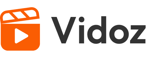 Vidoz logo: red clapperboard with white play button.