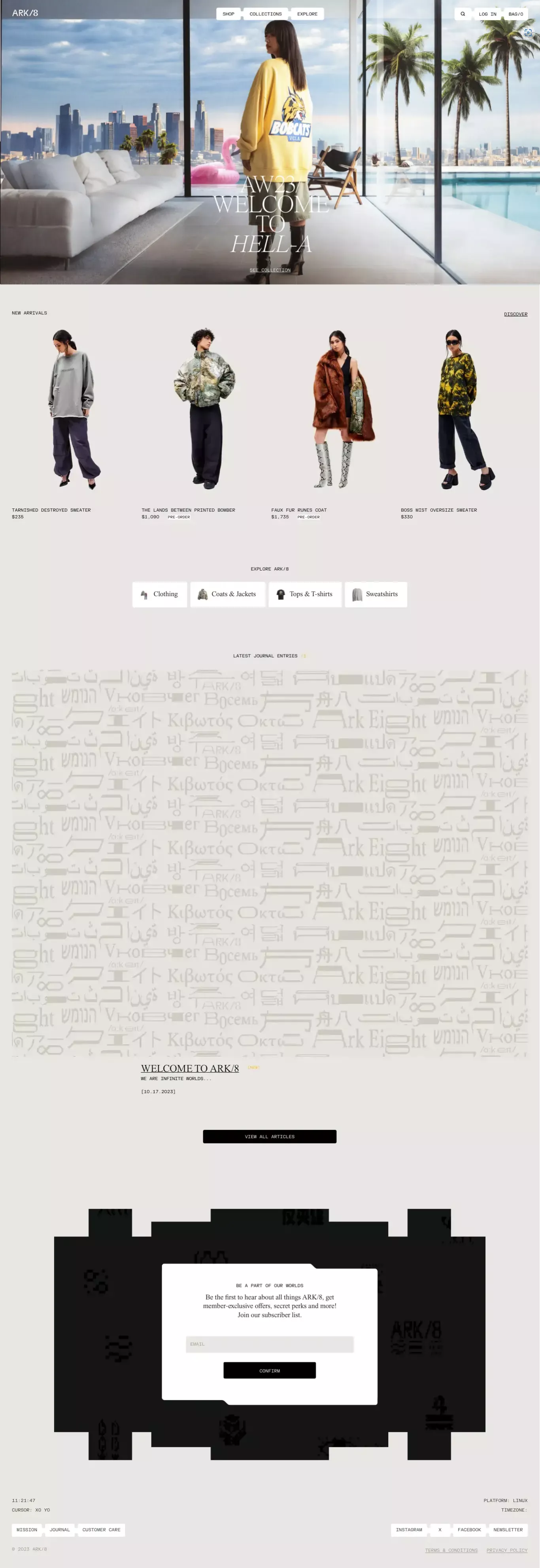 ARK/8 - Official Website ecommerce page screenshot showcasing Fashion and Ecommerce design