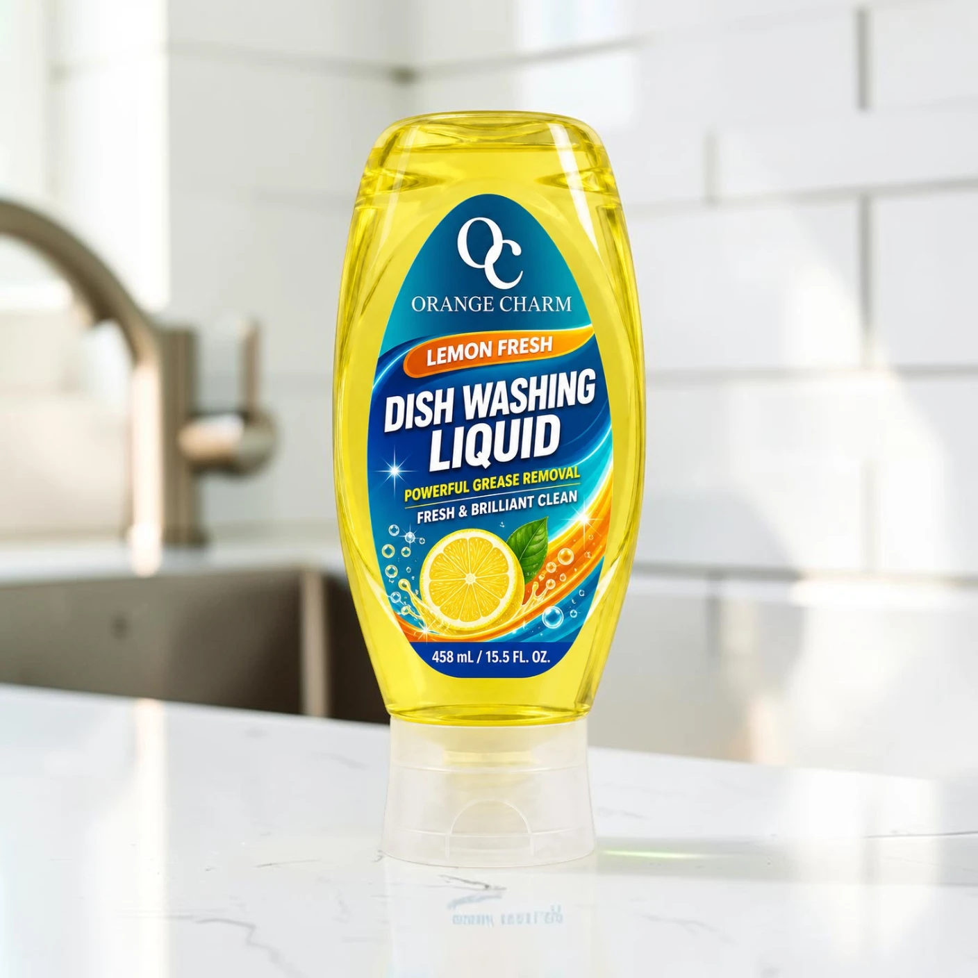 High-efficiency dishwashing liquid in clear bulk bottles for supermarket retail, supporting private label (OEM) and sustainable chemical solutions.