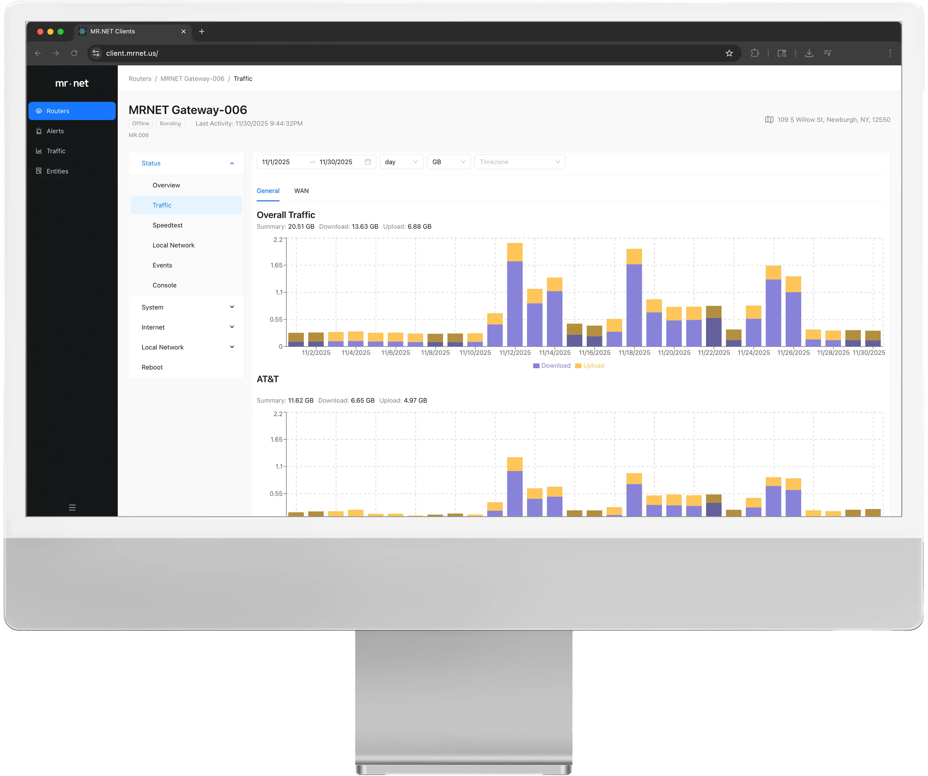 MRNET Web Admin Portal with data usage on the main screen