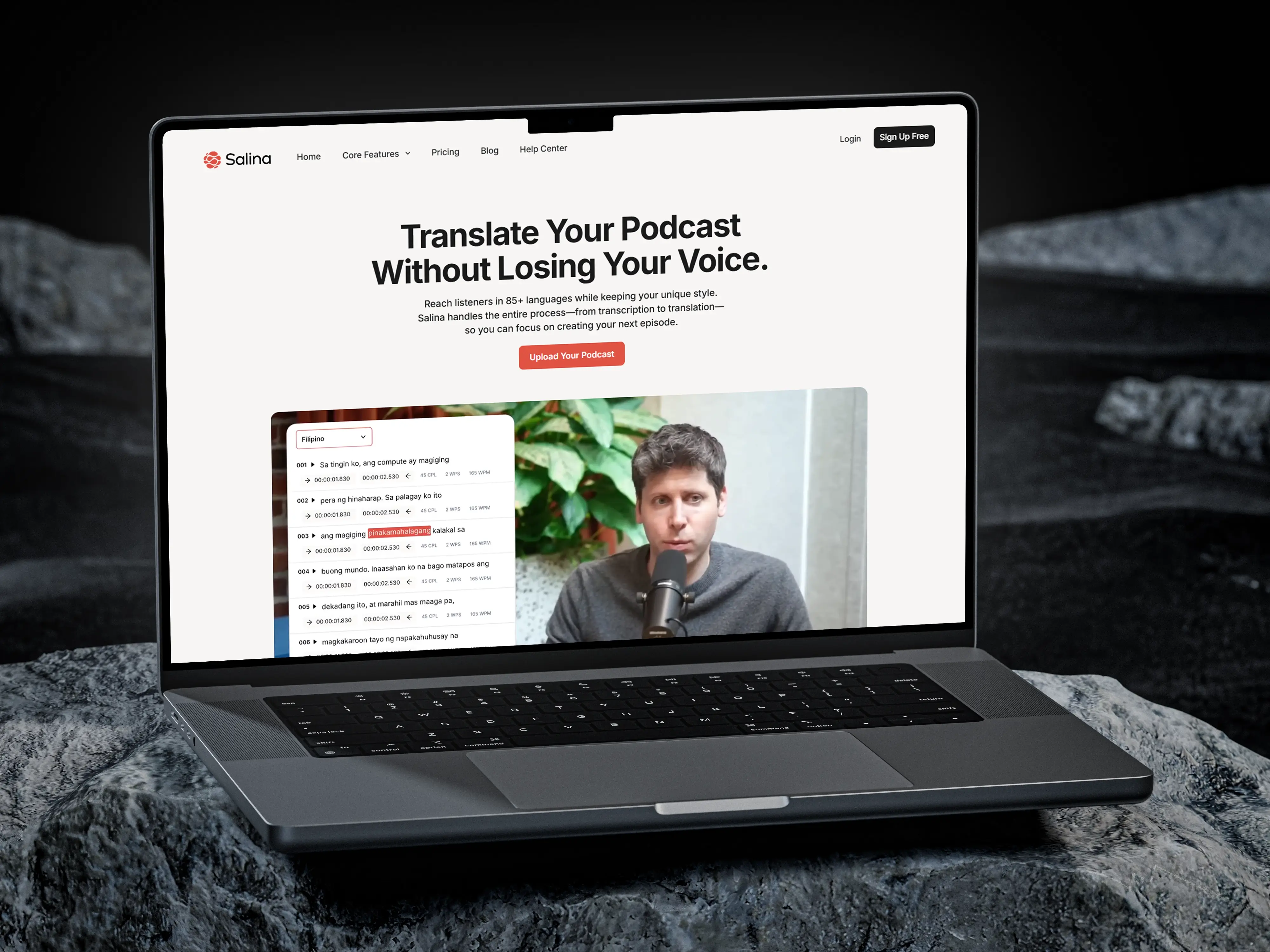 Thumbnail of Salina AI tool – transcription and translation UI design