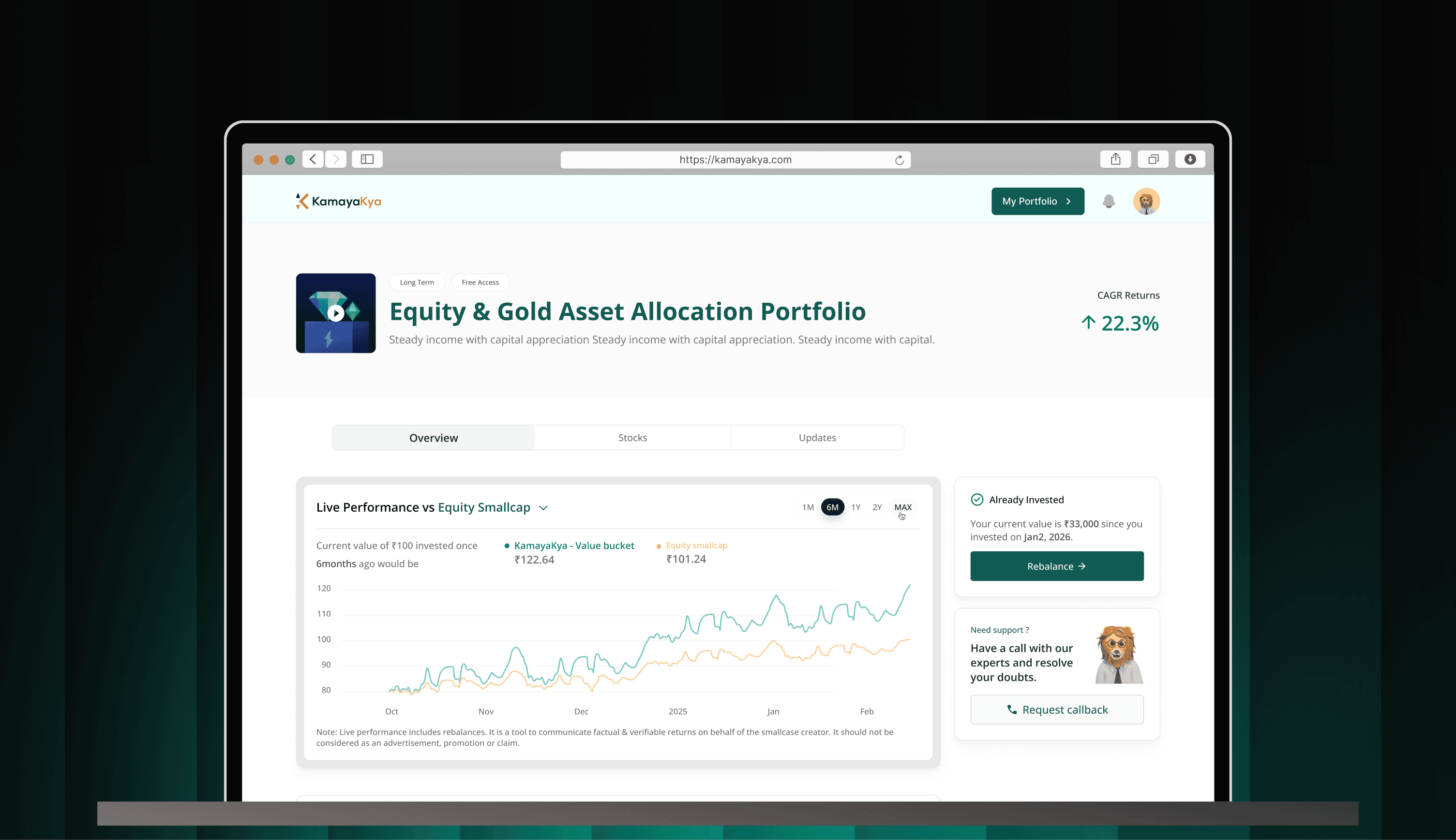 Web app UI designed for Fintech Stock Basket