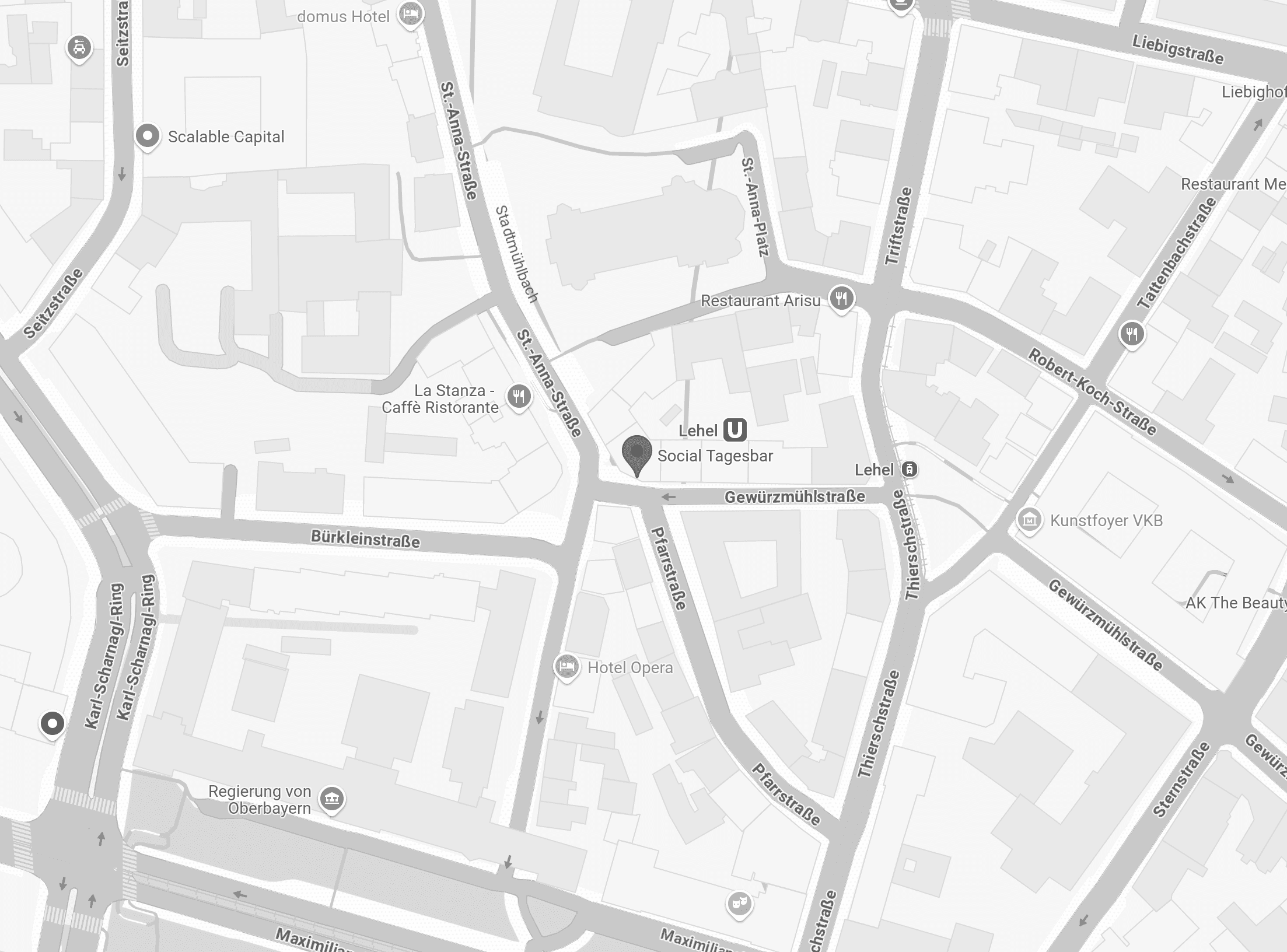 Ortsbeschreibung per Landkarte der Social Tagesbar im Münchner Lehel