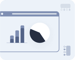 A simplified illustration of a web analytics dashboard features a bar chart and a pie chart, representing data insights and business analytics on a light blue background.