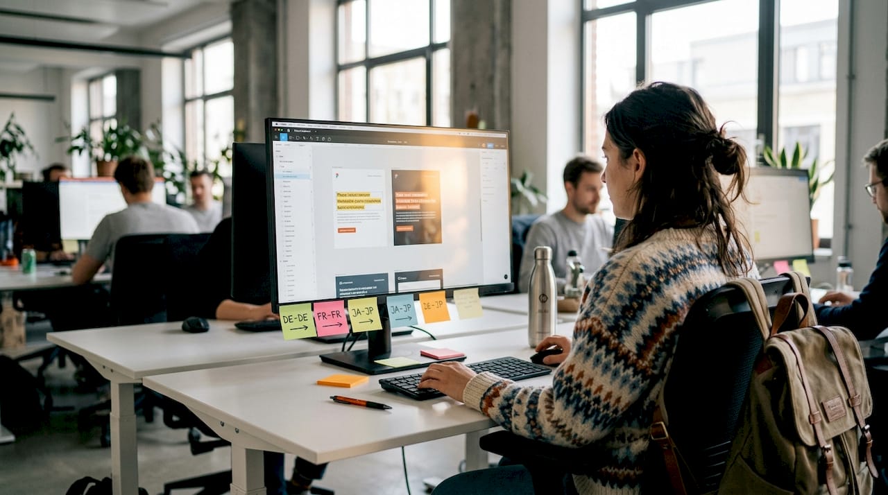 Designer reviewing translations in Figma interface