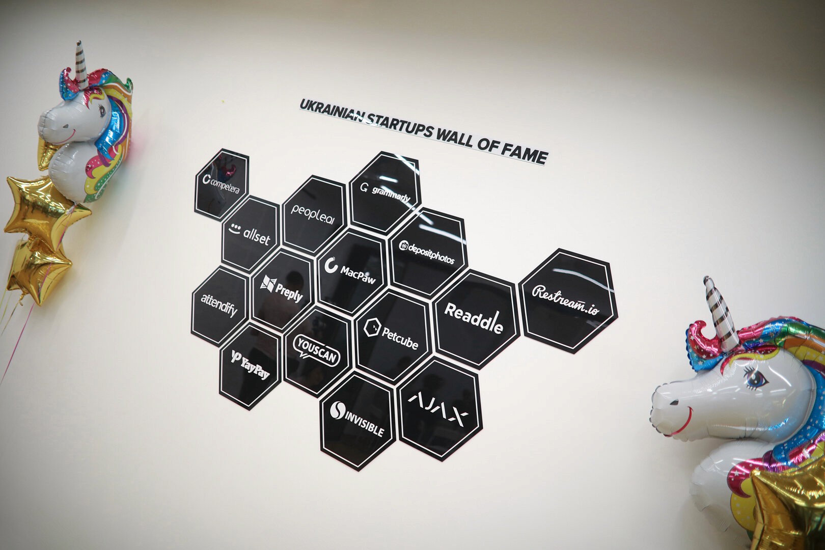  Ukrainian Startups Wall of Fame, as launched in 2019, in Lift99 Kyiv Hub 