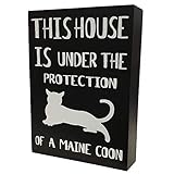 JennyGems -This House is Under The Protection of A Maine Coon Cat- Maine Coon Cat Stand Up Sign - Maine Coon Cat Gift Series, Maine Coon Quotes, Maine Coon Cat Mom, Maine Coon Cat Owner