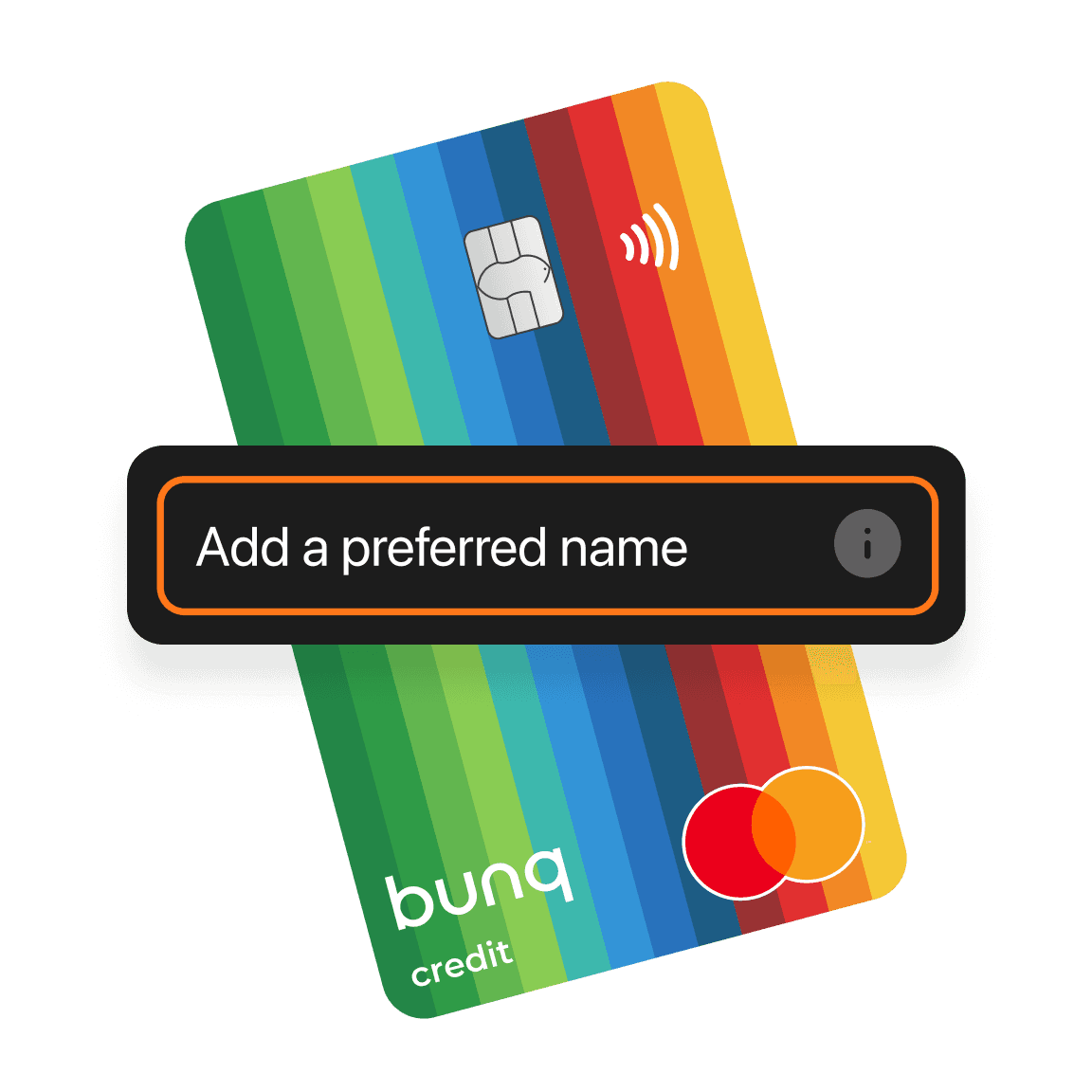 bunq cards shown with a button for adding a preferred name to the card.