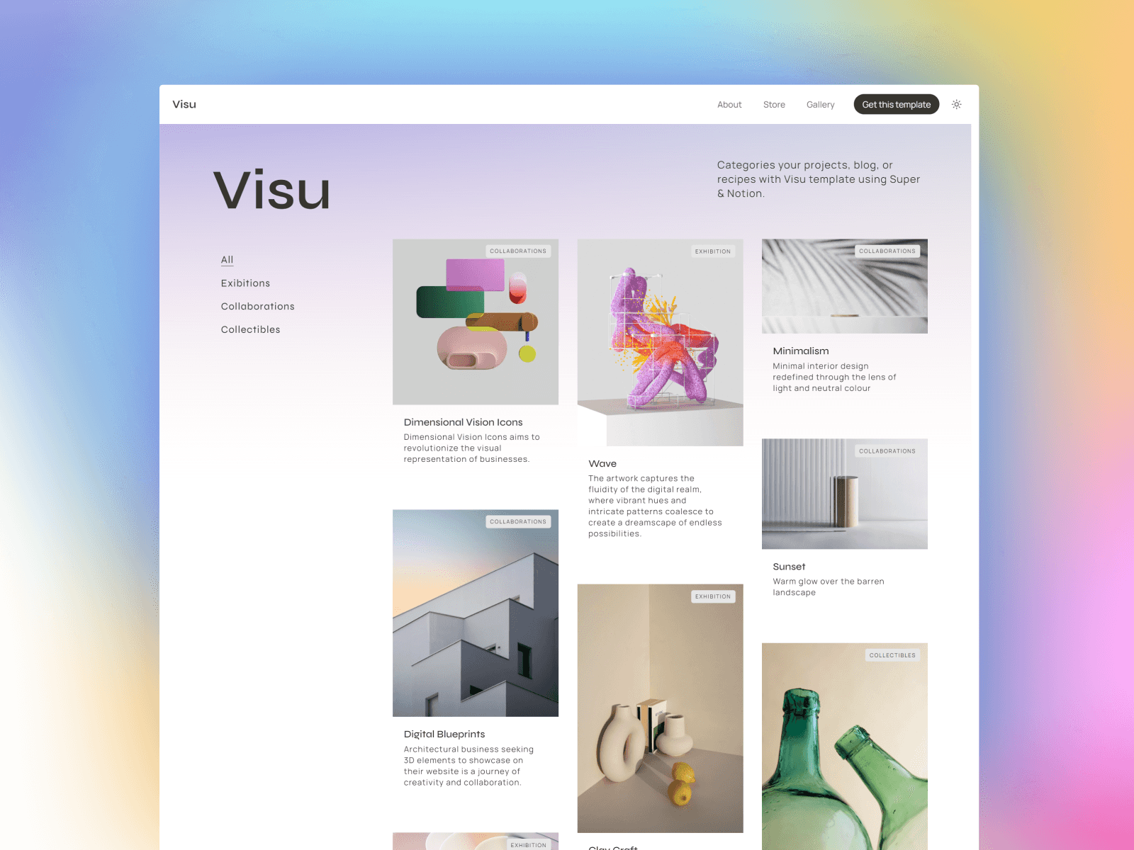 visu- portfolio template made with Super and Notion