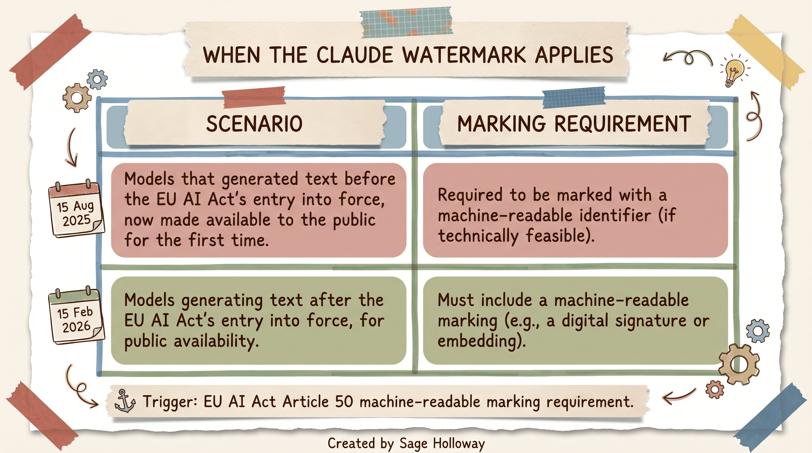 Table showing which Claude models are watermarked from launch versus grandfathered under a transition window