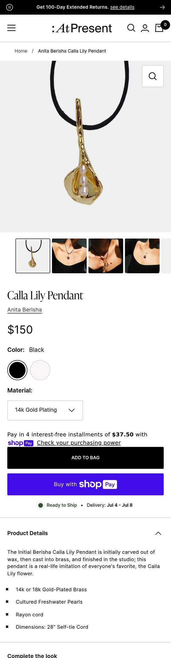 Jewelry product options include: pendant for Calla Lily Pendant from At Present.