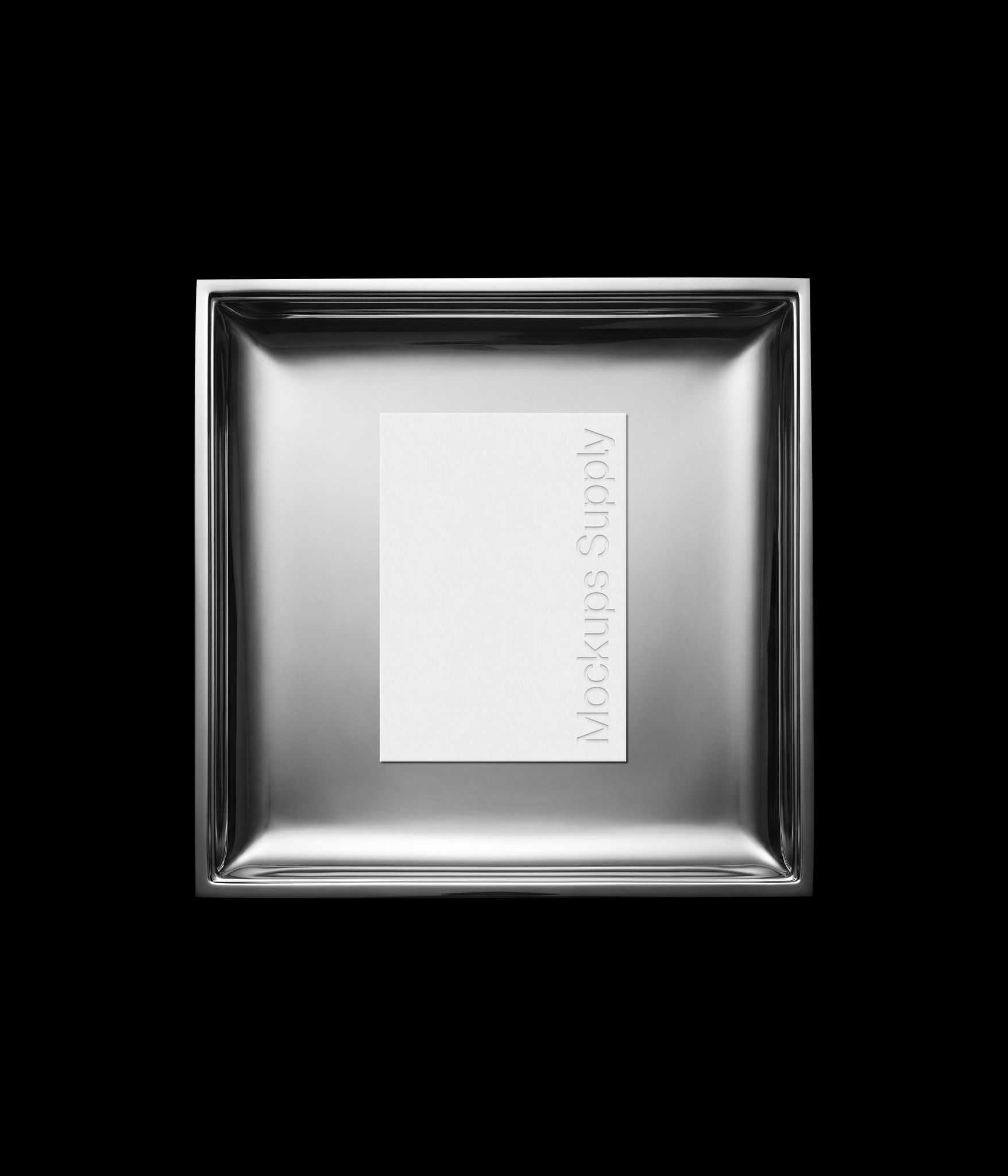 A5 and A4 menu mockup on square silver plate with debossed text effect for restaurant branding presentation