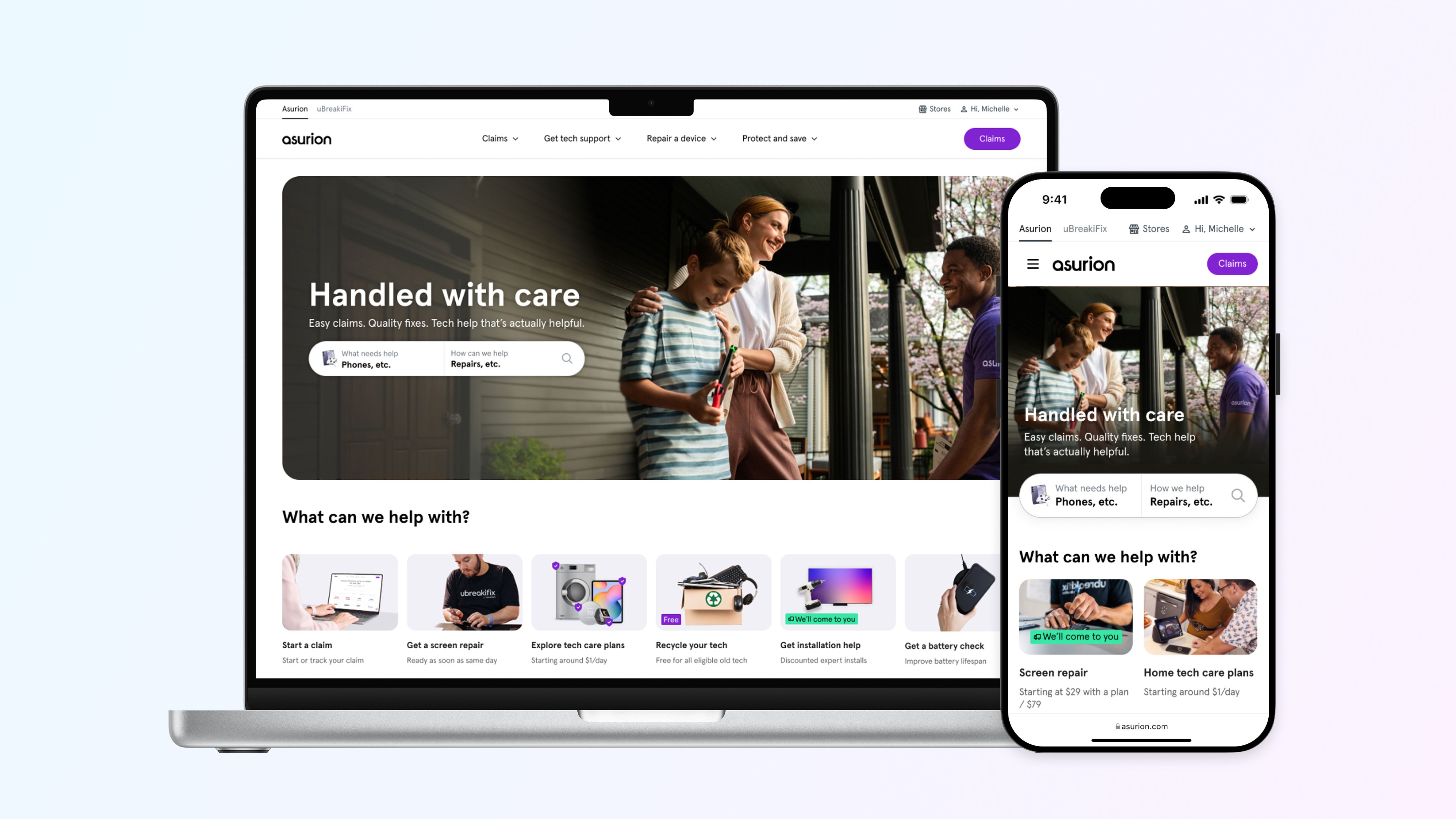 Asurion.com homepage screen