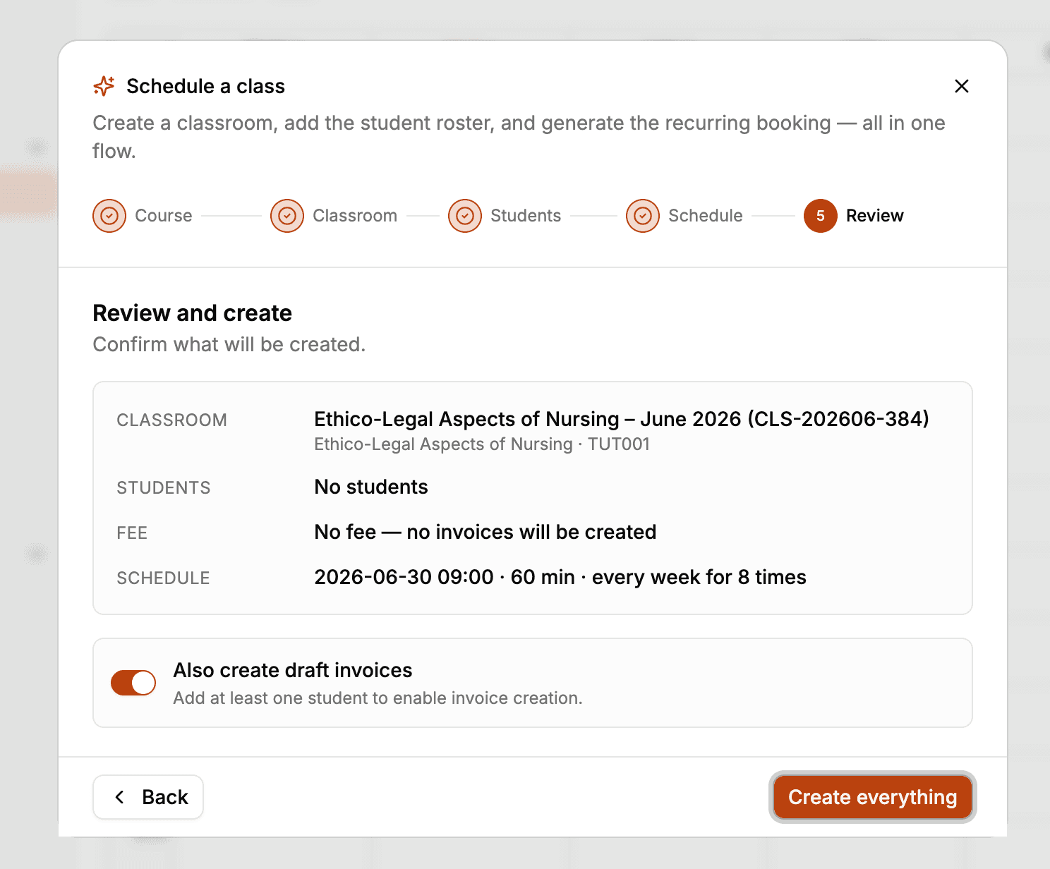 Enroll students selection dialog