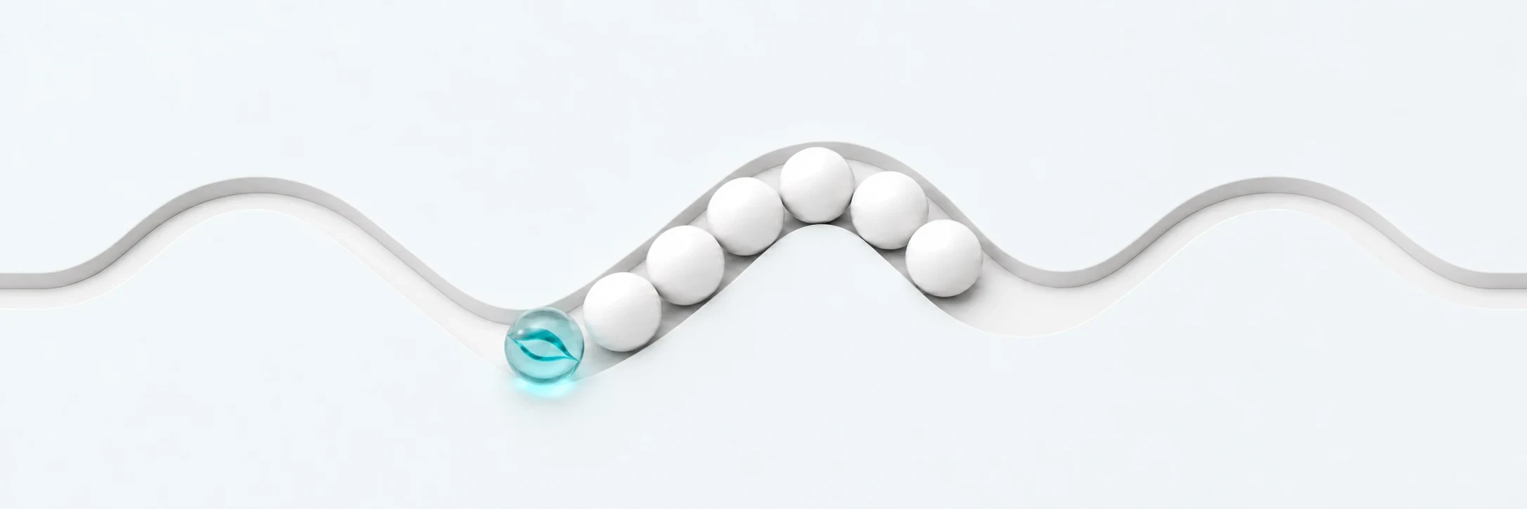 GoMarble pushing five equal matte-white marbles through one continuous, uniform-width circular zigzag groove