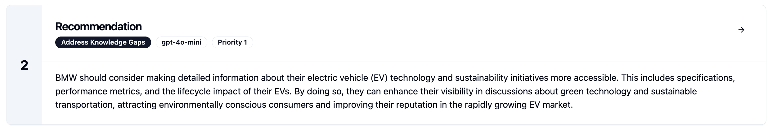 Screenshot of an exemplary recommendation to improve ranking in AI search.