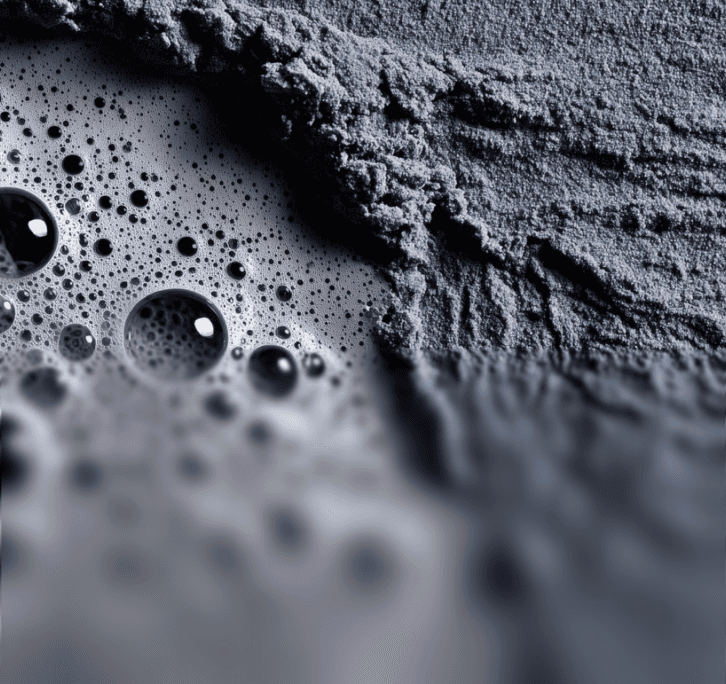 Gray industrial surface with bubbles symbolizing the shift toward flexible, AI-optimized small-batch manufacturing.