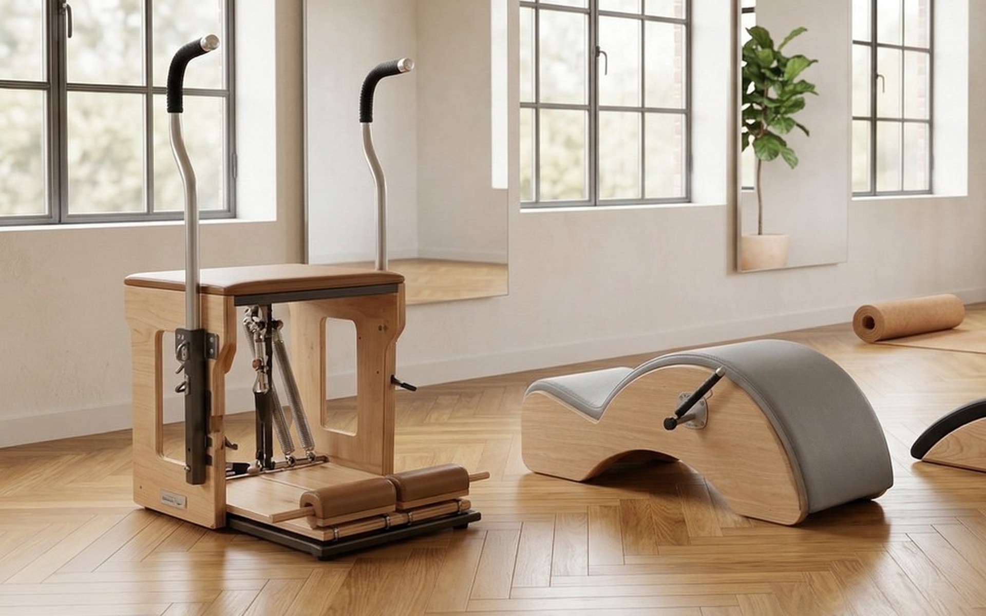 Chaise de Pilates Perform — Chêne, chaise de Pilates en chêne dans un studio de Pilates professionnel