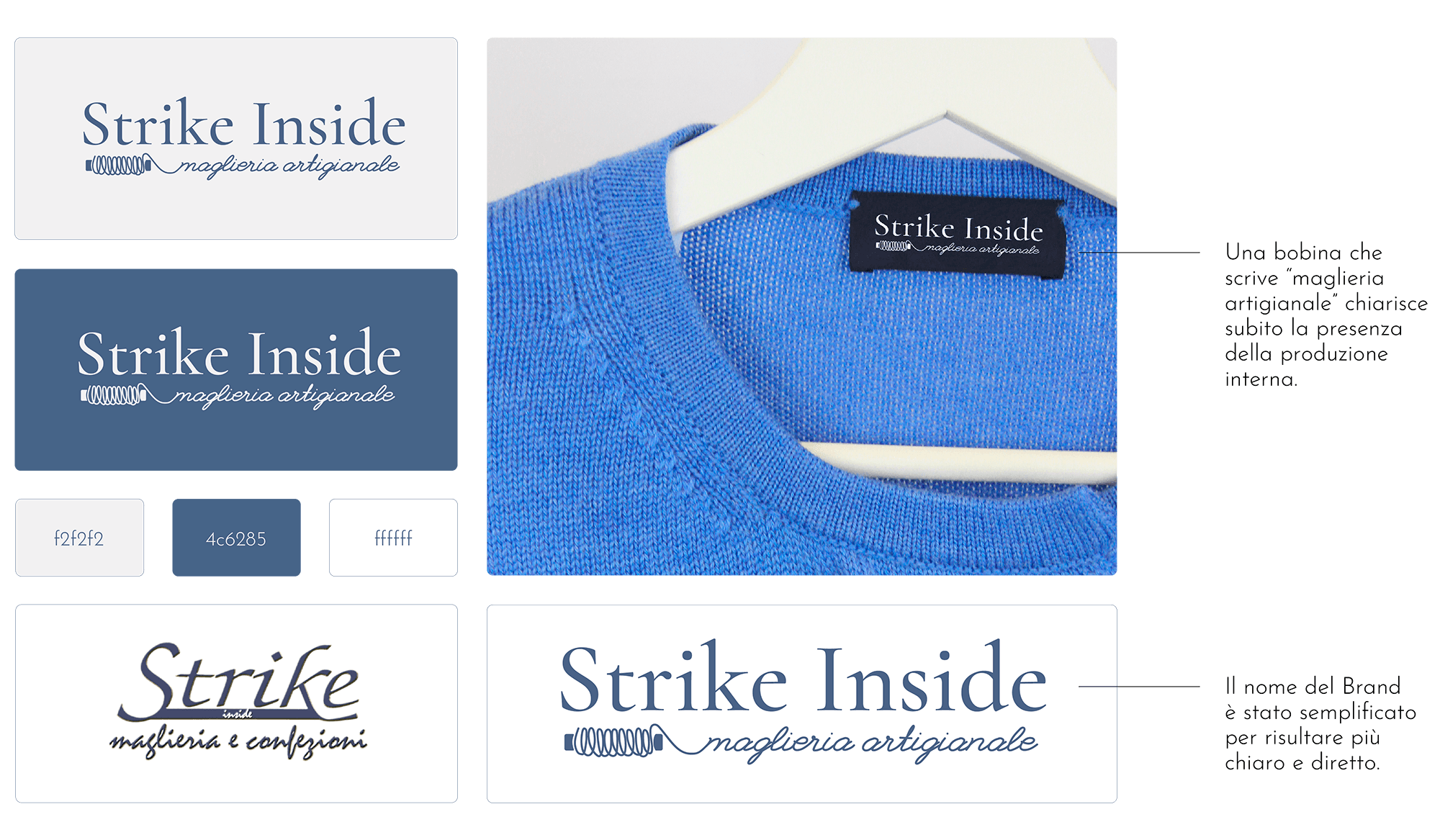 “Per Strike Inside, storica maglieria artigianale di Genova, Aura Studio — agenzia di comunicazione genovese — ha realizzato un progetto completo di branding: restyling del logo, definizione della brand identity, palette colori, tipografia e linee grafiche coordinate. Un’identità visiva rinnovata, pensata per valorizzare l’artigianalità, il Made in Italy e la qualità dei capi, rafforzando la presenza del brand online e offline attraverso un design contemporaneo, riconoscibile e coerente.