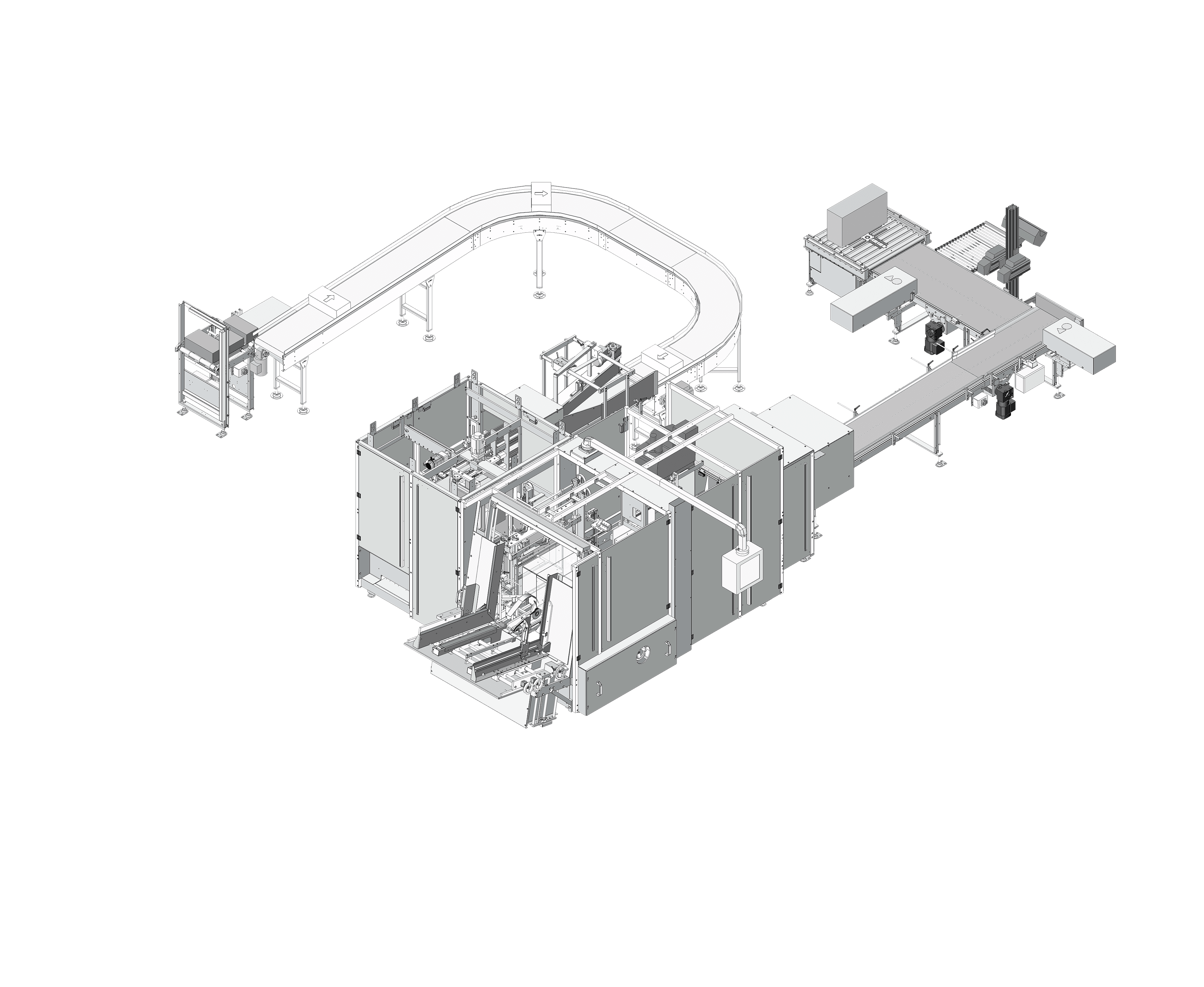 Industrial packaging machine, automatic filling system, white machine on a black background
