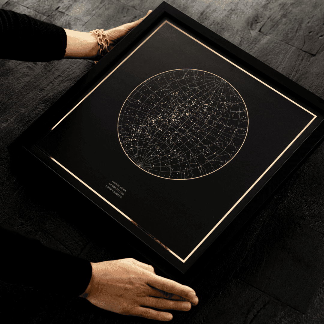 framed gold foil star map