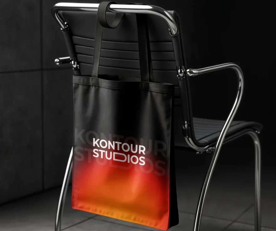 Kontour Studios tote bag hanging on a chair