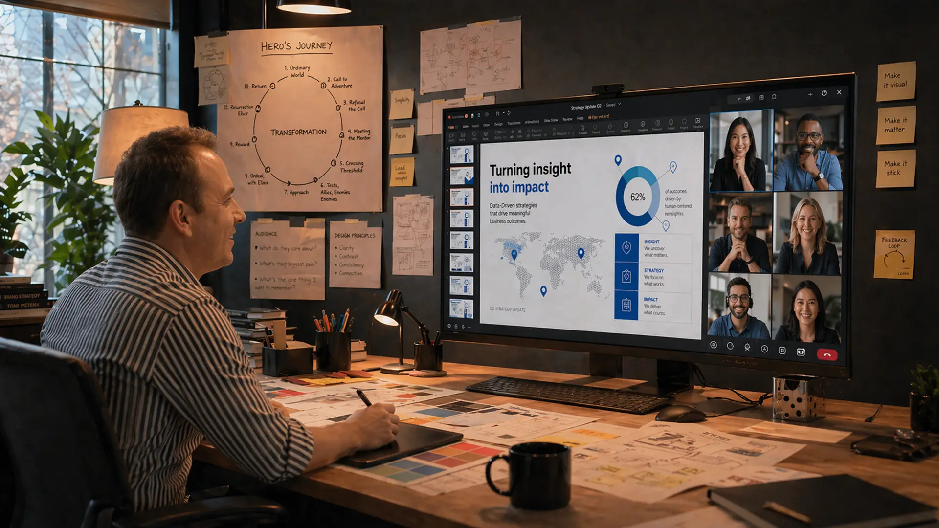 Team working in an office watching at a presentation