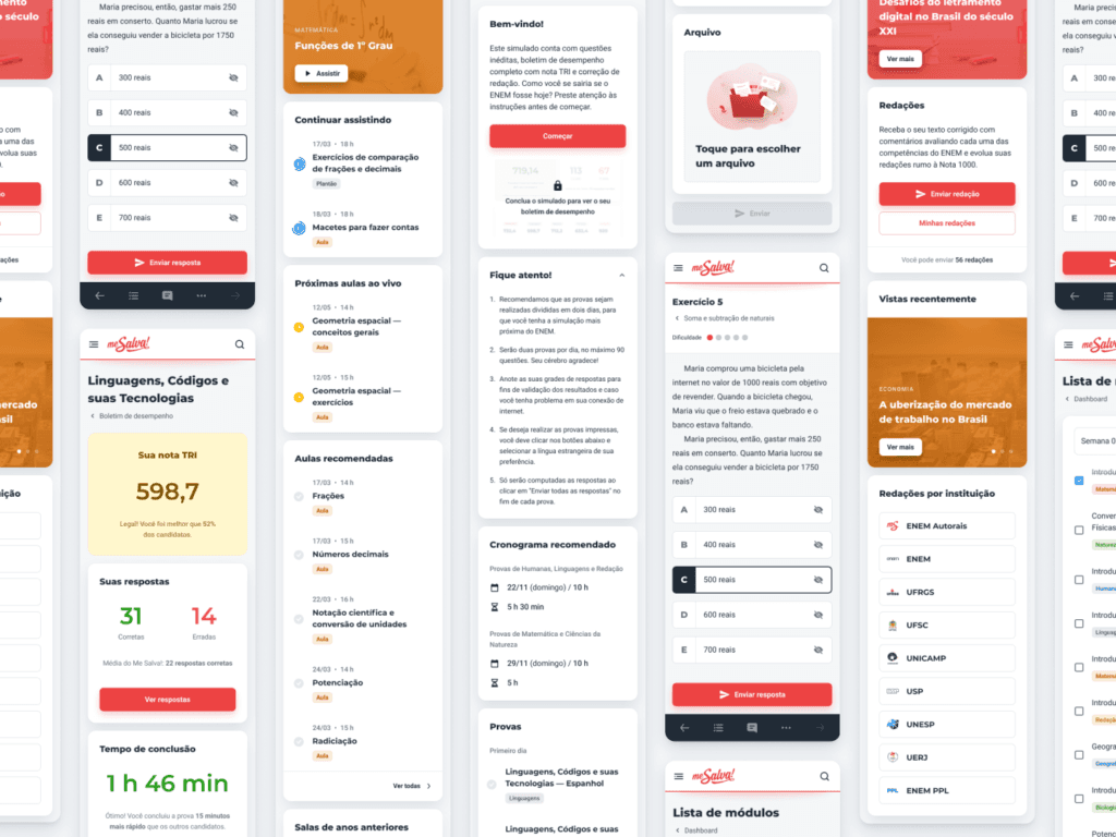 Mockups da plataforma