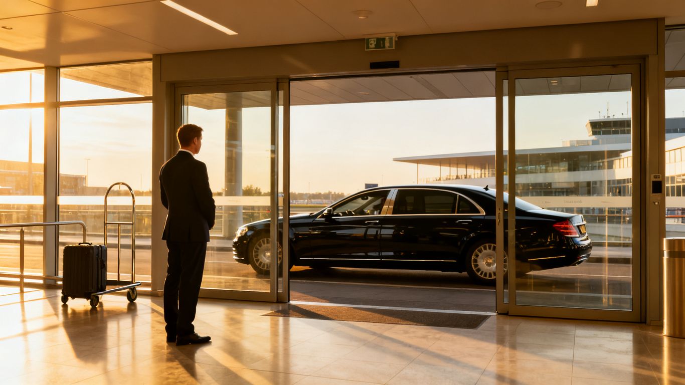 Professionele chauffeur ontvangt zakelijke reiziger Schiphol