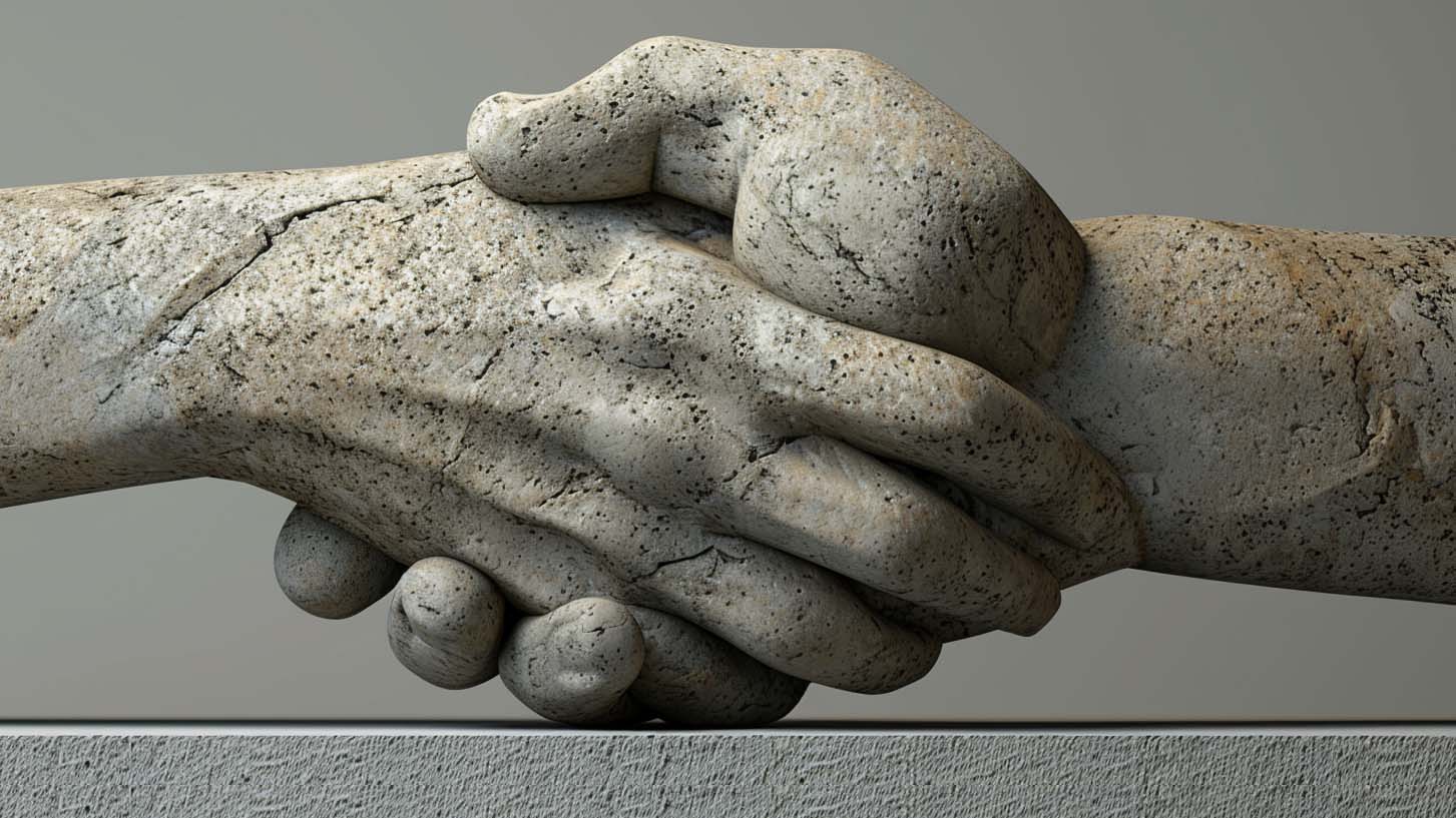 AI created close up image of handshake in stone texture 