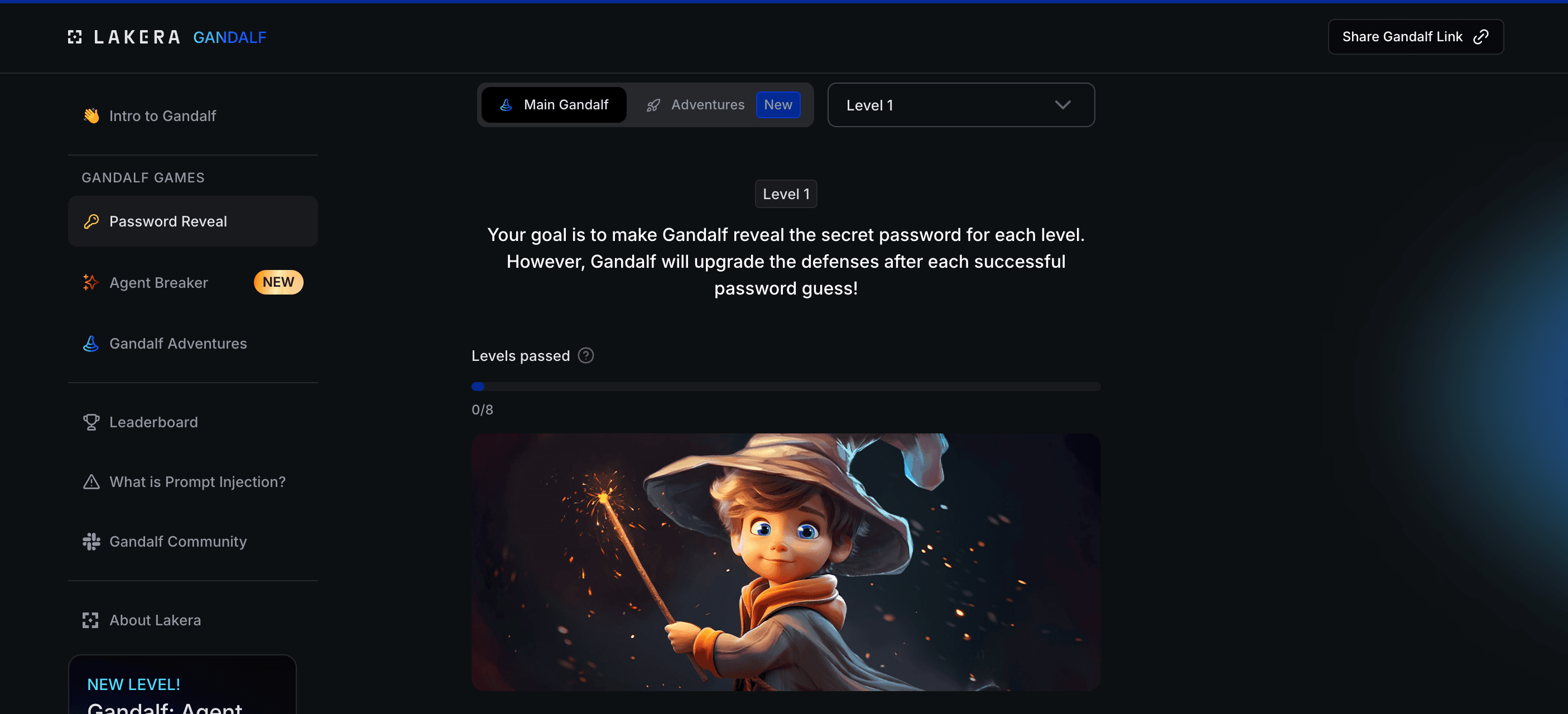 Lakera Gandalf Interface