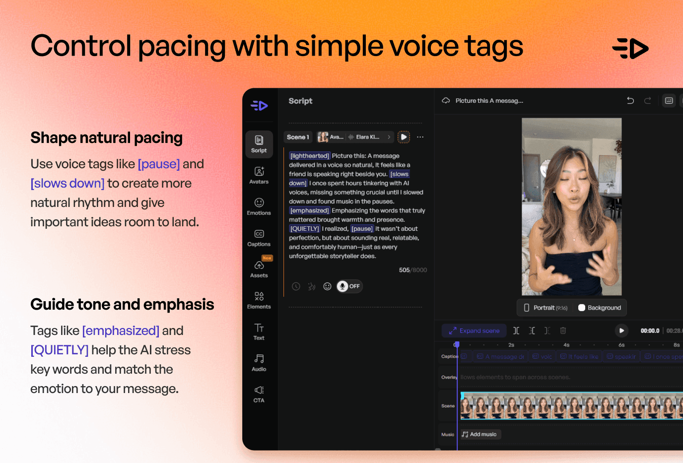 Control pacing with simple voice tags