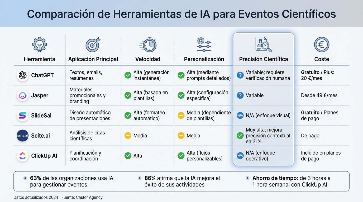 Comparación de Herramientas de IA para Eventos Científicos: Características y Precios