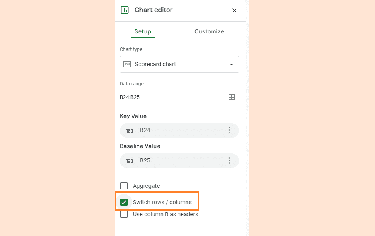 Check the box against the Switch rows/columns option