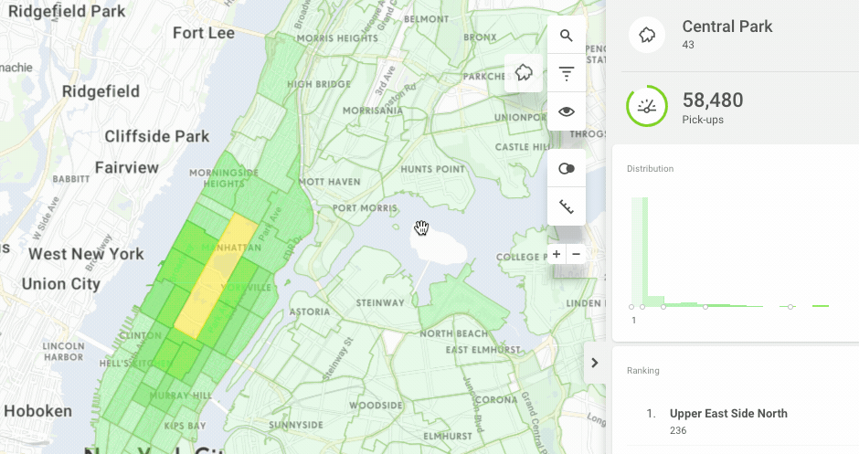 Taxi rides that started in Central Park
