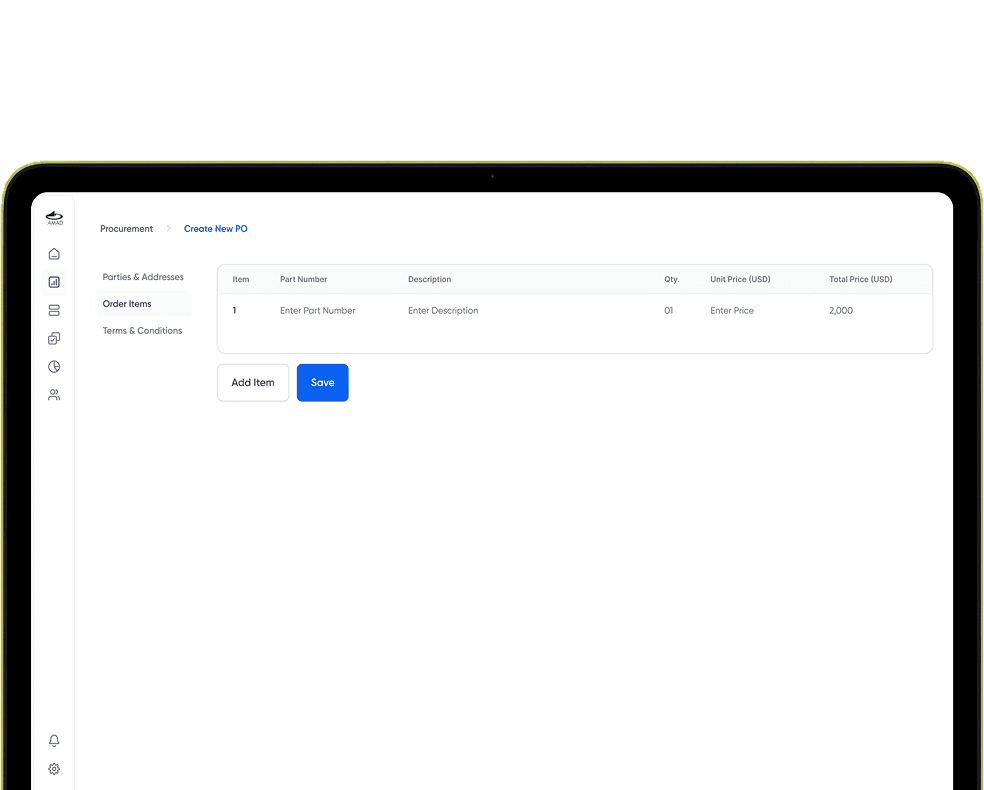 PO draft — order items