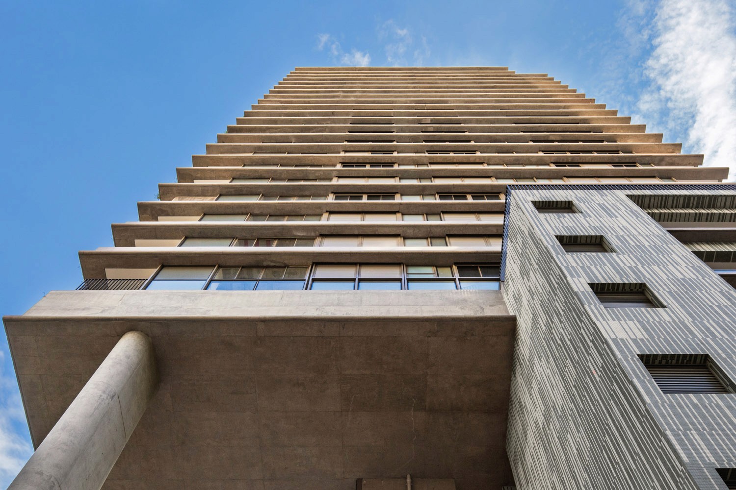 Upward perspective of the building