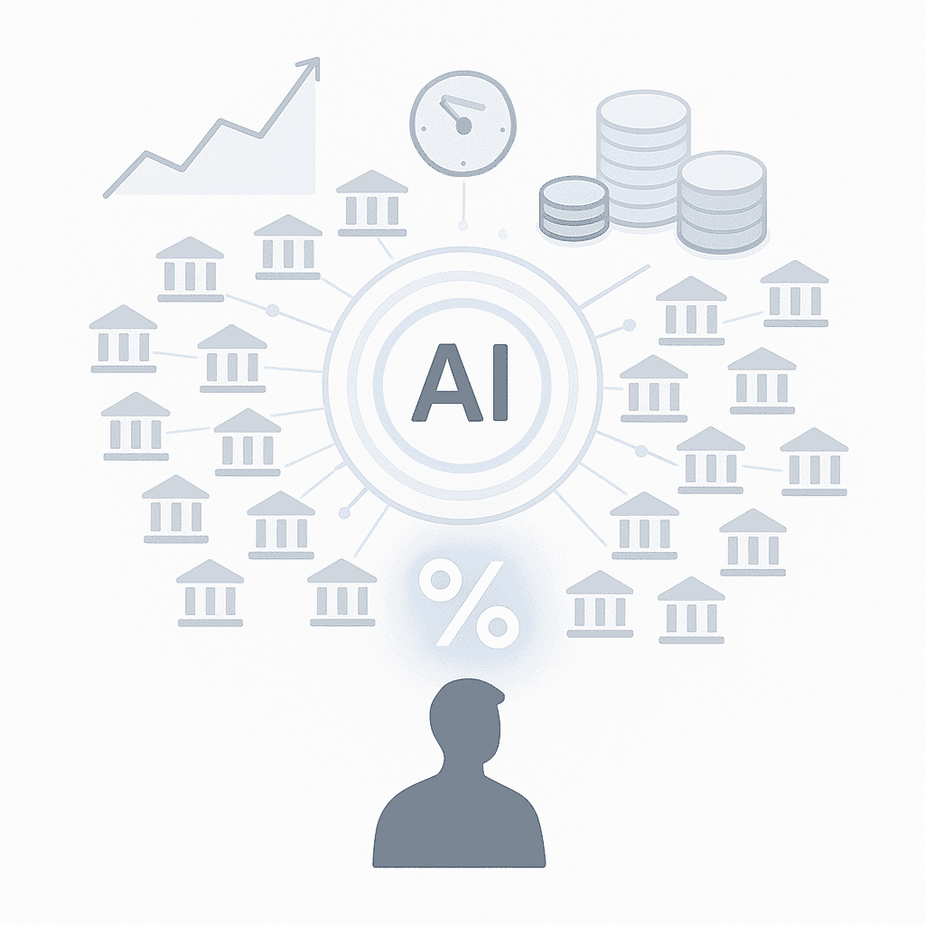 AI engine links borrower to multiple lenders while optimizing fees and tracking rates in real time