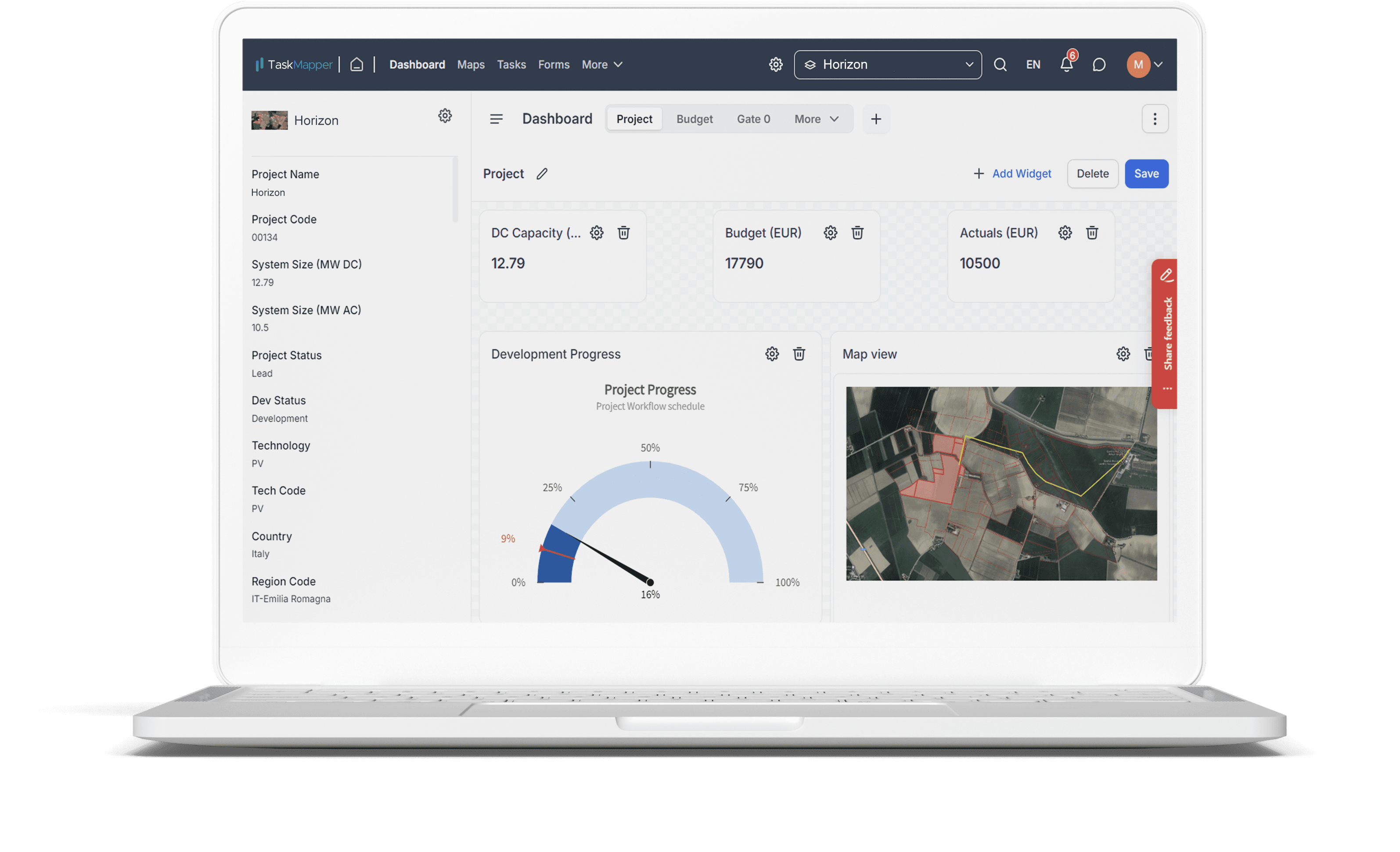 Customize project dashboards on TaskMapper to track and get an at-a-glance understanding of on-site status