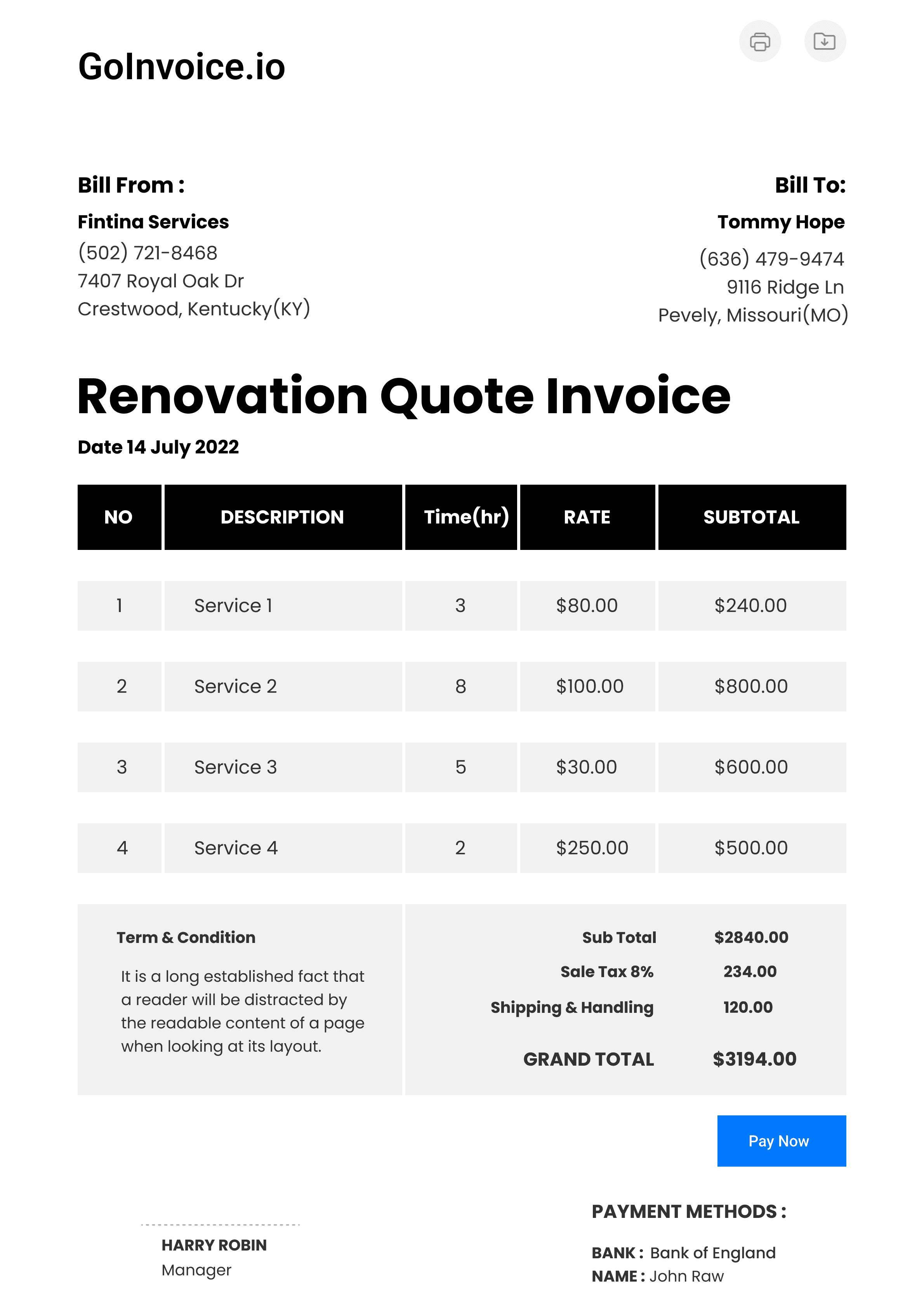 Renovation Quote Invoice