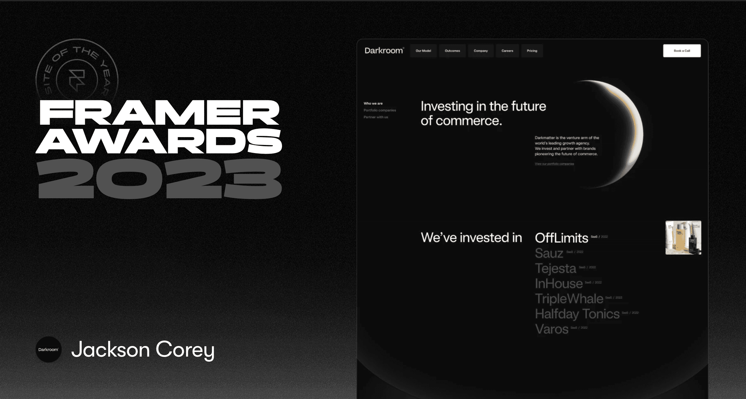 Jackson Corey with Framer Site of the Year 2023 Awards