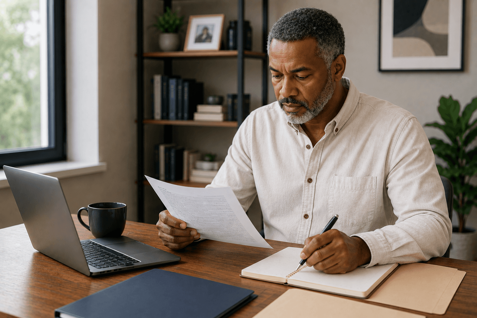 Man at home reviewing documents and gathering information for an Ontario divorce application.