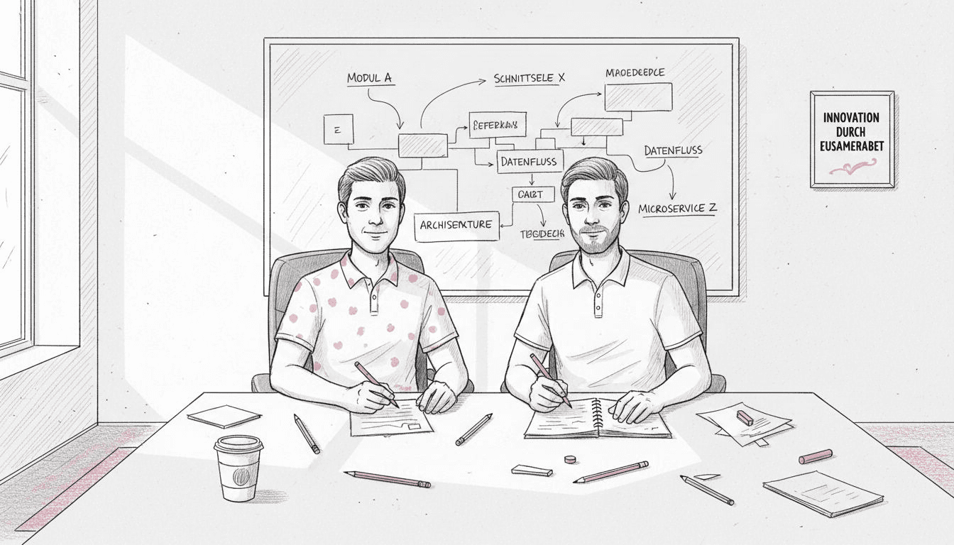 Fachleute aus dem Ingenieurwesen tauschen sich über den Aufbau einer modularen KI-Architektur aus.