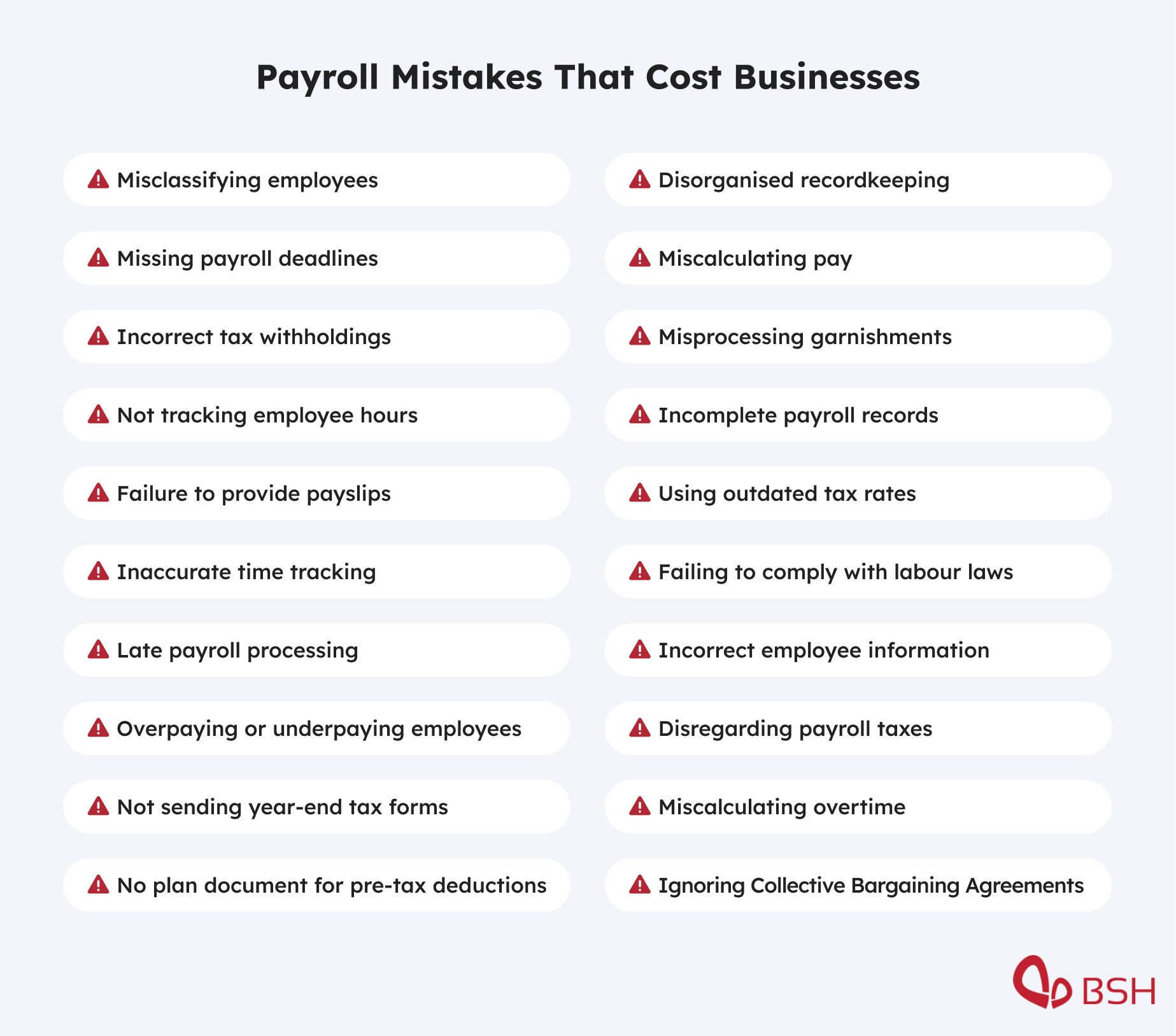 A list of 20 common payroll mistakes