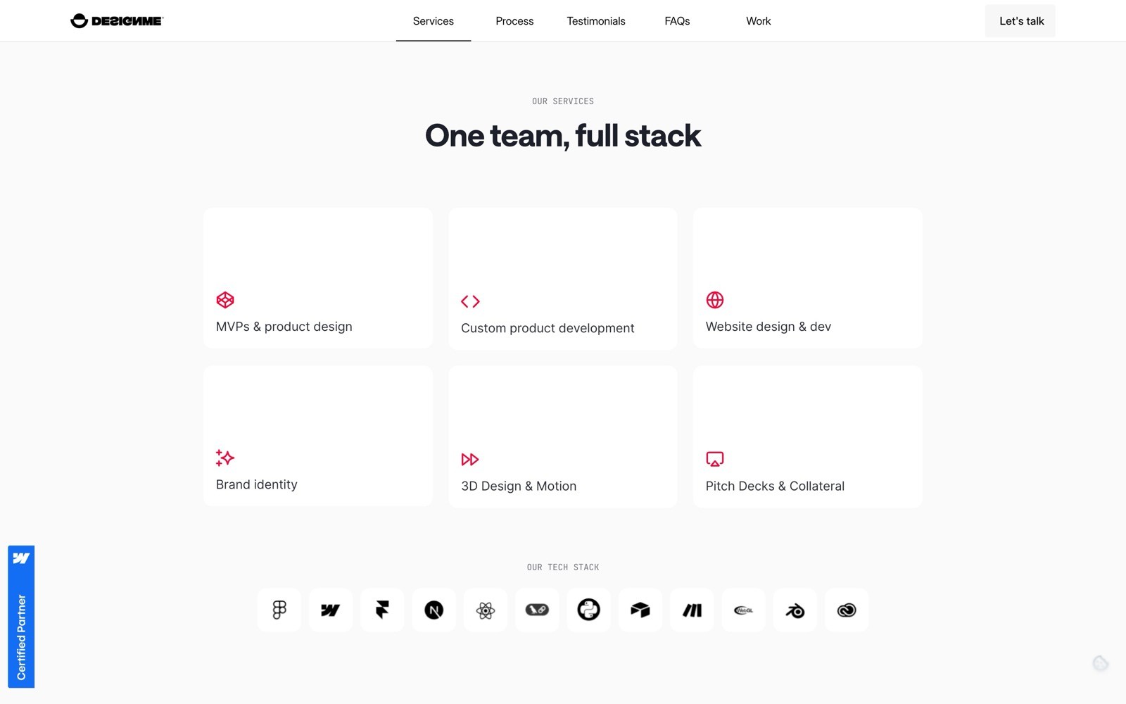 The image showcases a professional web page layout for a digital agency, featuring sections like MVPs & product design, custom product development, and website design & development, complemented by icons and project examples against a clean, white background.