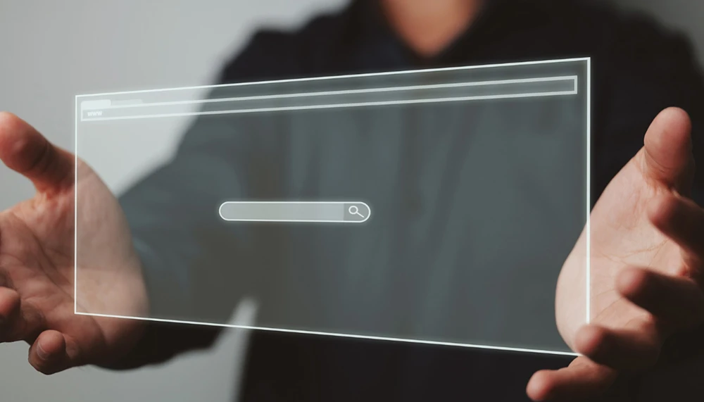 businessman holding touching website page