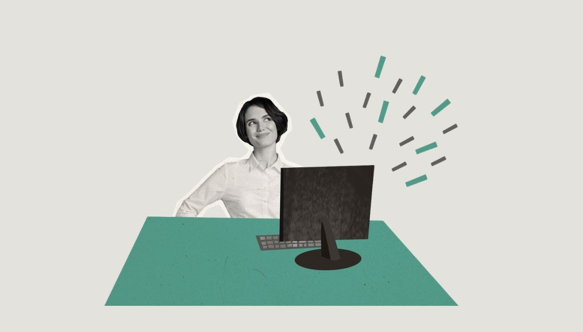 Stylized collage of person at computer desk with abstract lines, symbolizing best software engineering bootcamps.