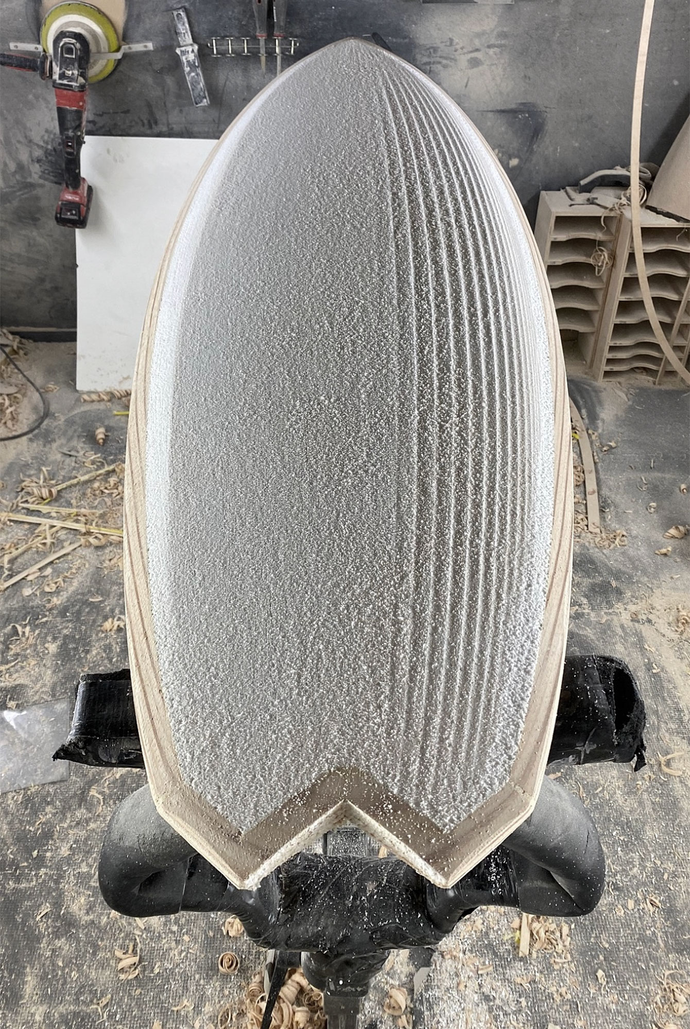 Verdure surfboard blank in production